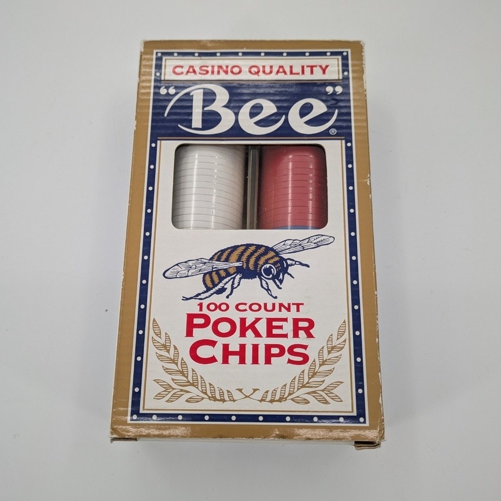 Vintage Bee Casino Quality Clay Poker Chips 100 Count Set US Playing Card Co Box